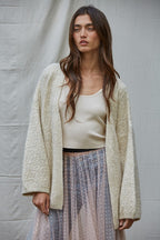 ROMANIA OPEN FRONT CARDIGAN--LIGHT BEIGE