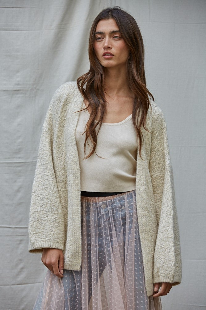ROMANIA OPEN FRONT CARDIGAN--LIGHT BEIGE