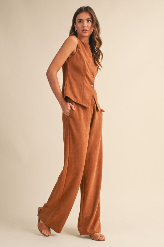 STRAIGHT SUEDE PANTS--CAMEL