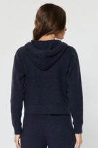 ZIP UP KNIT HOODED SWEATER--NAVY
