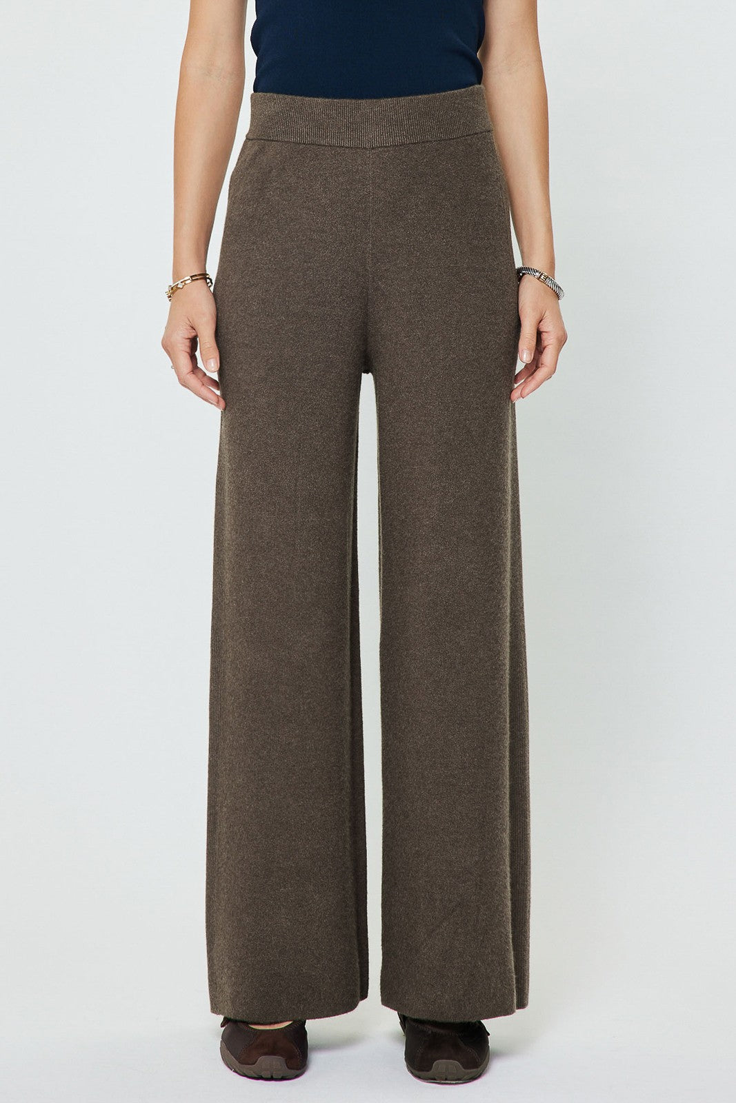 WIDE LEG SWEATER KNIT PANTS--BROWN