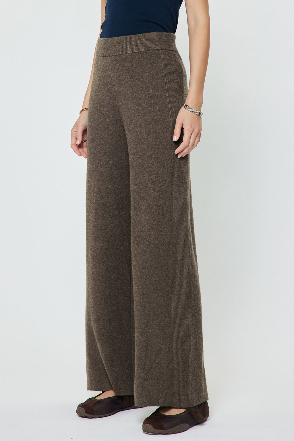 WIDE LEG SWEATER KNIT PANTS--BROWN