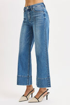 RISEN TUMMY CONTROL PINTUCK MID RISE CROP WIDE LEG--MEDIUM