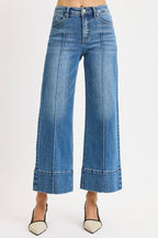 RISEN TUMMY CONTROL PINTUCK MID RISE CROP WIDE LEG--MEDIUM