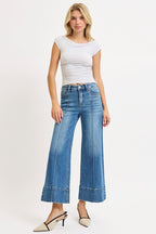 RISEN TUMMY CONTROL PINTUCK MID RISE CROP WIDE LEG--MEDIUM