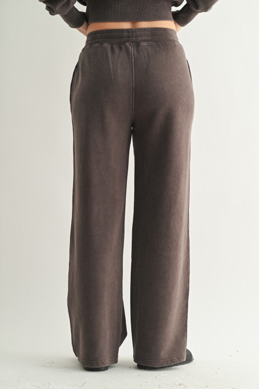 LUXE MINERAL WASH WIDE LEG PANTS--ESPRESSO