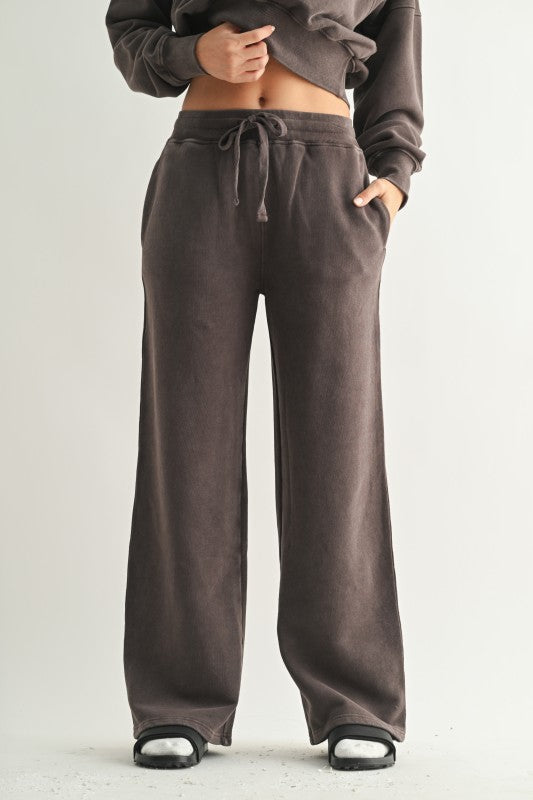 LUXE MINERAL WASH WIDE LEG PANTS--ESPRESSO
