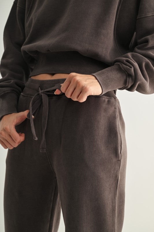 LUXE MINERAL WASH WIDE LEG PANTS--ESPRESSO