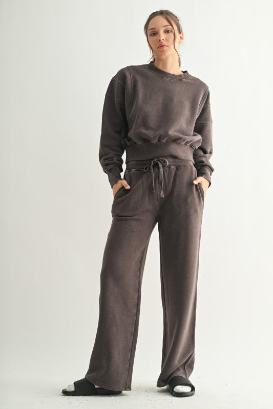 LUXE MINERAL WASH WIDE LEG PANTS--ESPRESSO
