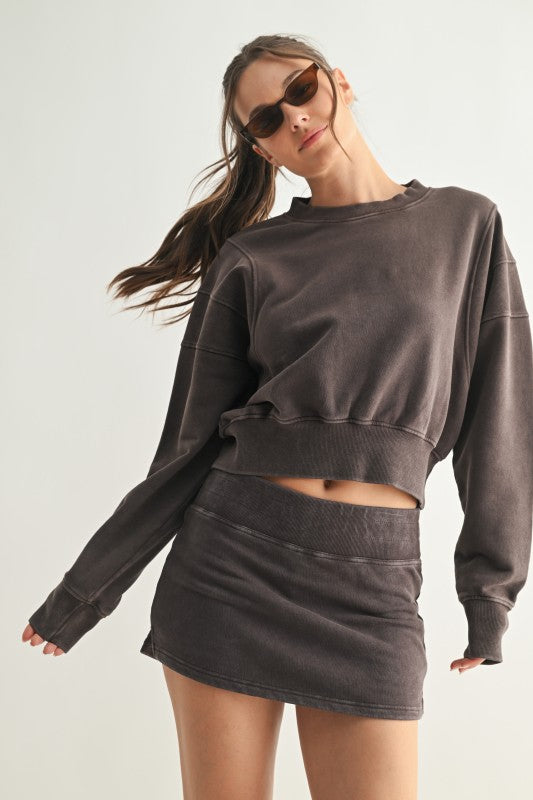 LUXE MINERAL WASH PULLOVER--ESPRESSO