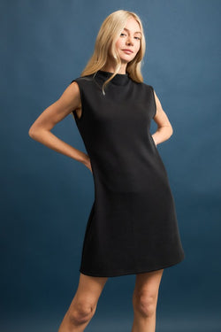 BUTTERY SOFT MOCK NECK SLEEVELESS DRESS--BLACK