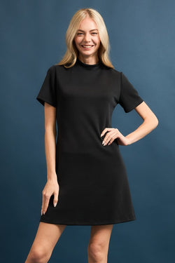 BUTTERY SOFT MOCK NECK TEE DRESS--BLACK