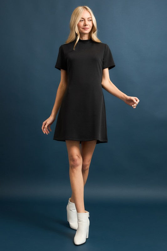 BUTTERY SOFT MOCK NECK TEE DRESS--BLACK