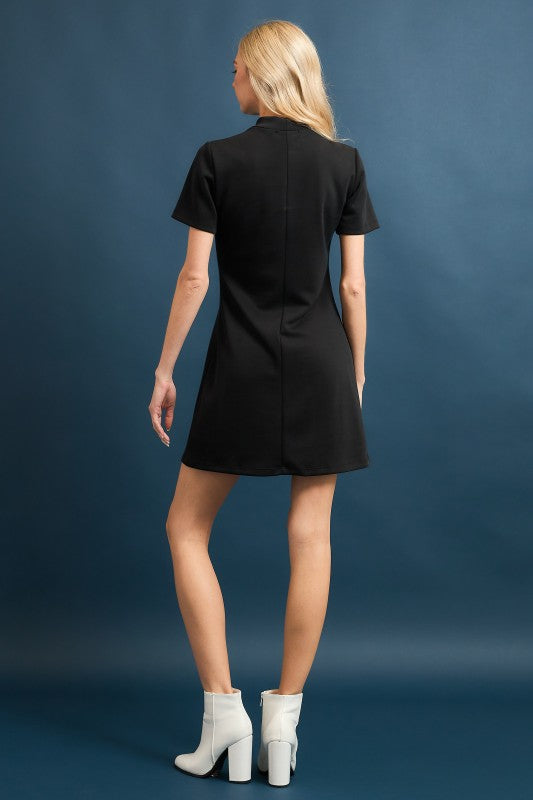 BUTTERY SOFT MOCK NECK TEE DRESS--BLACK