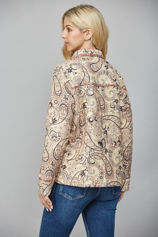 PAISLEY JACKET WITH PIPING DETAIL--BEIGE MULTI