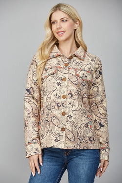 PAISLEY JACKET WITH PIPING DETAIL--BEIGE MULTI
