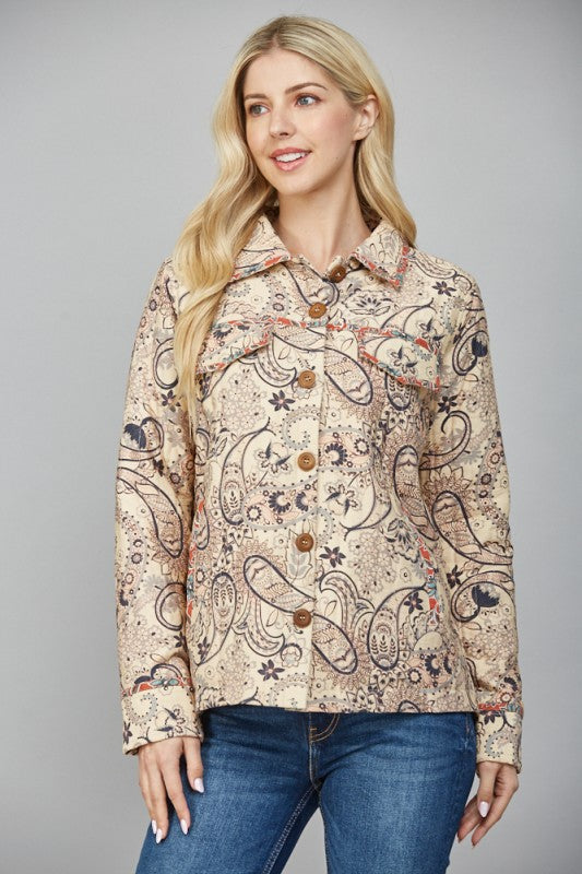 PAISLEY JACKET WITH PIPING DETAIL--BEIGE MULTI