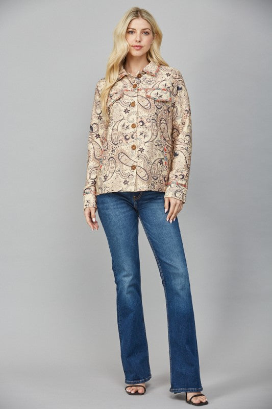 PAISLEY JACKET WITH PIPING DETAIL--BEIGE MULTI
