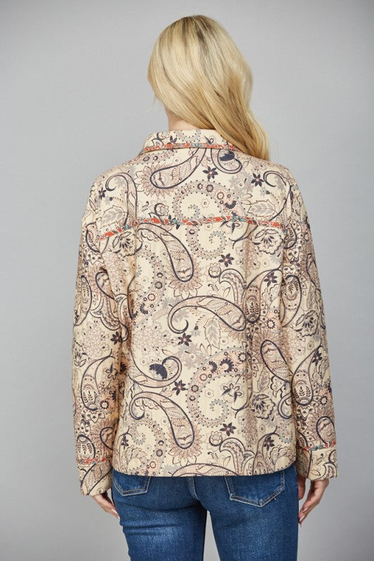 PAISLEY JACKET WITH PIPING DETAIL--BEIGE MULTI