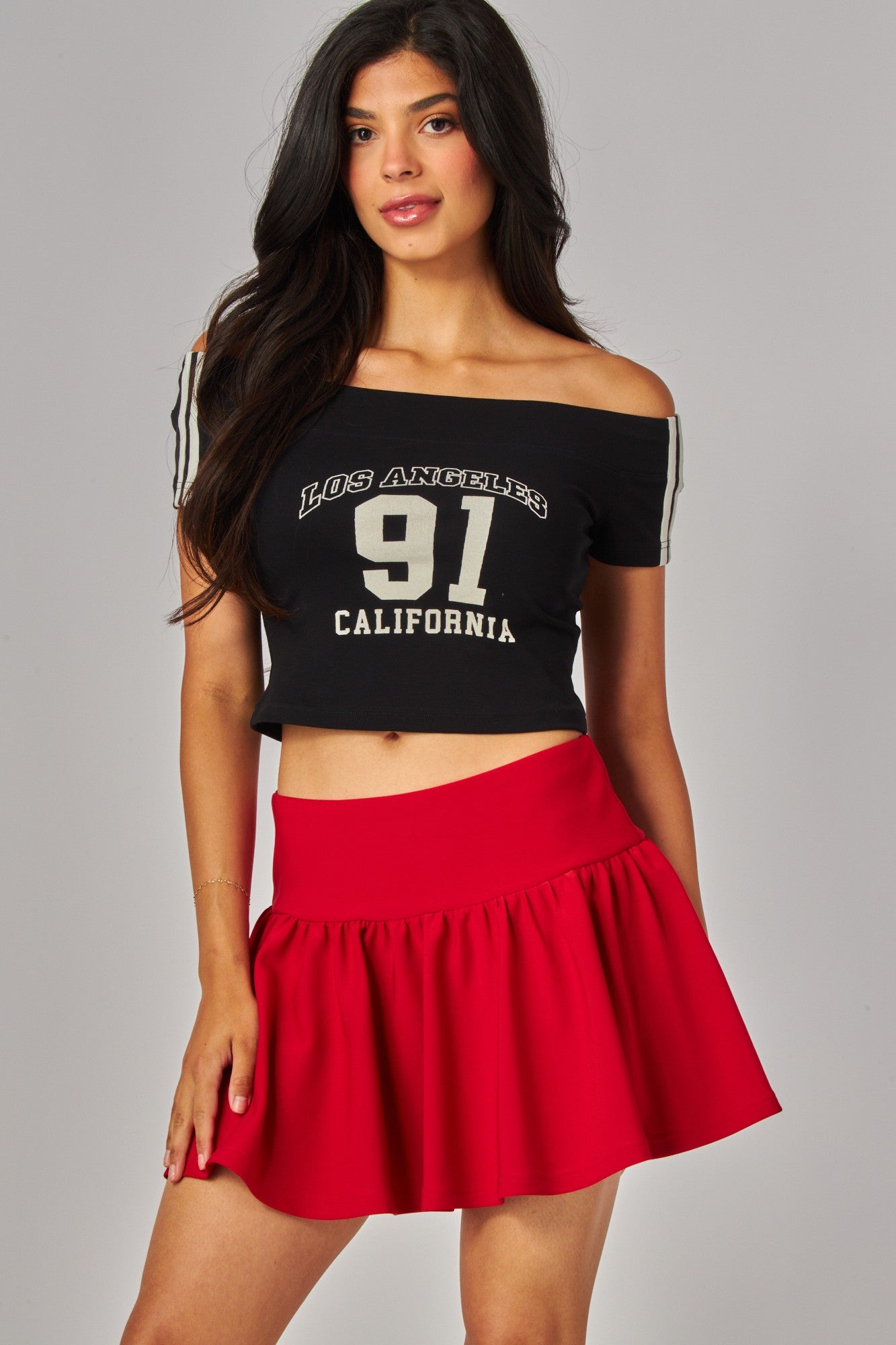 RUFFLE MINI SKORT SKIRT--RED