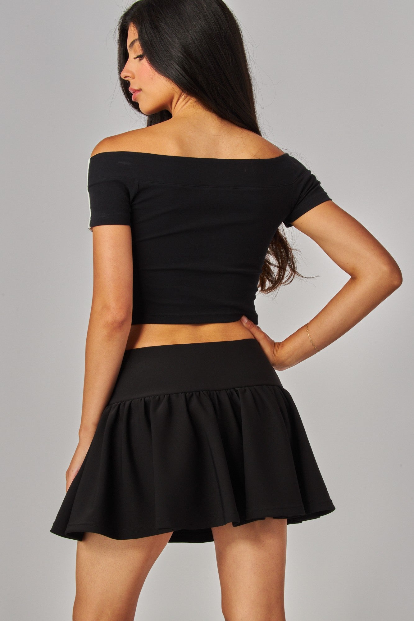 RUFFLE MINI SKORT SKIRT--BLACK