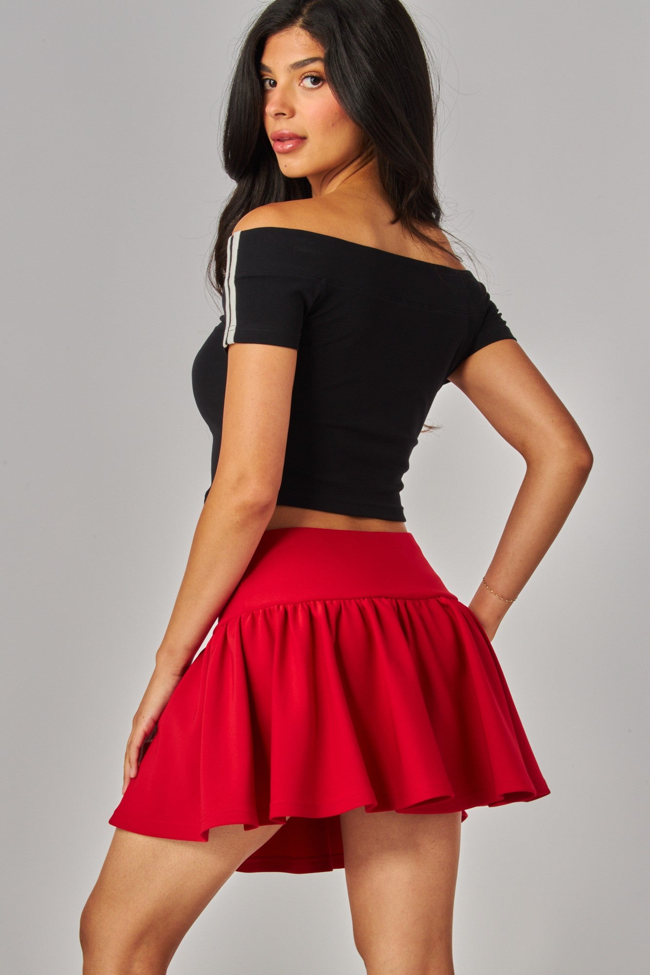 RUFFLE MINI SKORT SKIRT--RED