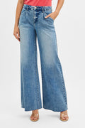 RISEN HIGH RISE WIDE LEG JEANS WITH PLEATS--MEDIUM WASH