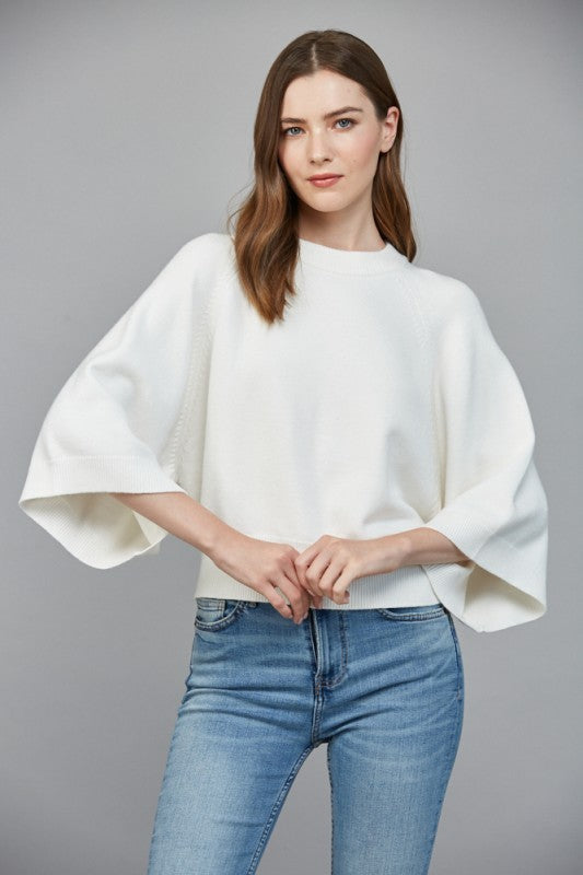 REGLAN SHORT WIDE SLEEVE LIGHTWEIGHT SWEATER--CREAM