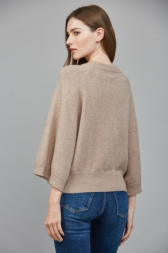 RAGLAN SHORT WIDE SLEEVE LIGHTWEIGHT SWEATER--MOCHA