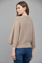 RAGLAN SHORT WIDE SLEEVE LIGHTWEIGHT SWEATER--MOCHA