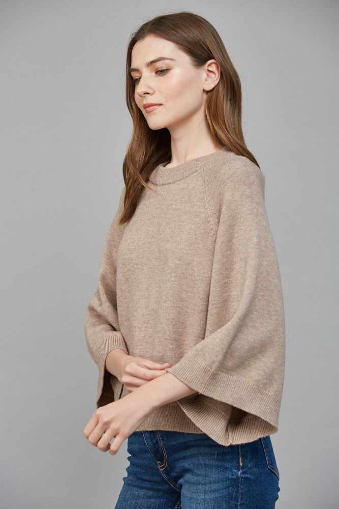 RAGLAN SHORT WIDE SLEEVE LIGHTWEIGHT SWEATER--MOCHA