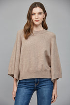 RAGLAN SHORT WIDE SLEEVE LIGHTWEIGHT SWEATER--MOCHA