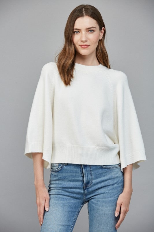 REGLAN SHORT WIDE SLEEVE LIGHTWEIGHT SWEATER--CREAM