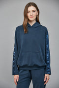 CONTRAST SATIN TRIM HOODIE--NAVY