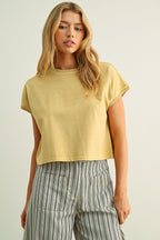 SHORT SLEEVE BOXY TOP--BUTTER