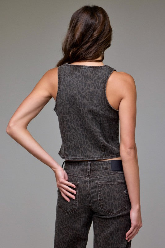 HIDDEN CHEETAH VEST TOP--BROWN MIX