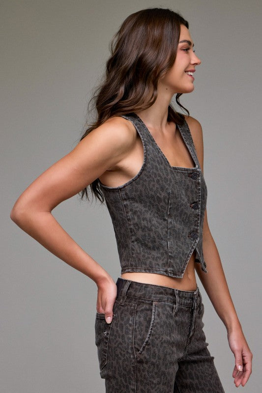 HIDDEN CHEETAH VEST TOP--BROWN MIX
