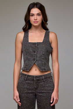 HIDDEN CHEETAH VEST TOP--BROWN MIX