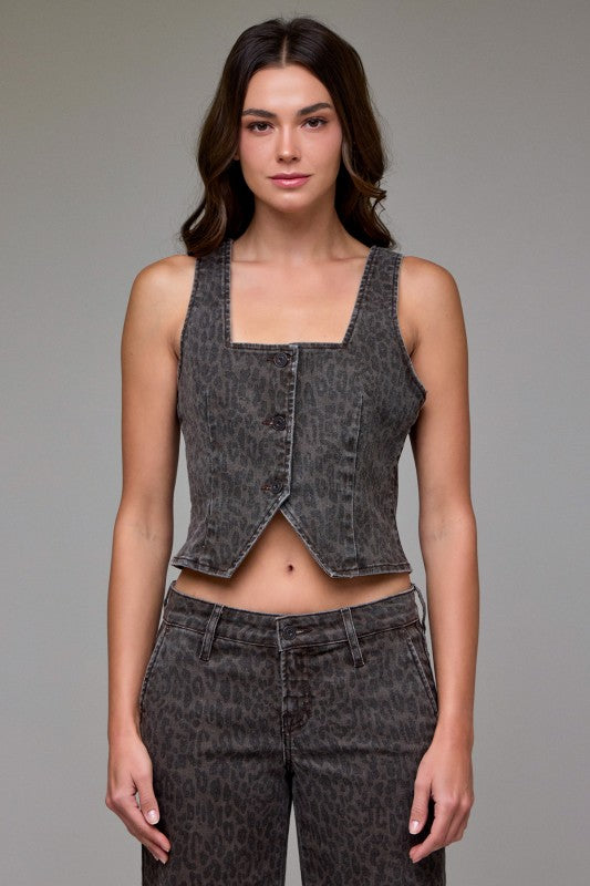 HIDDEN CHEETAH VEST TOP--BROWN MIX