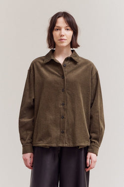 CORDUROY BUTTON DOWN SHACKET--BROWN