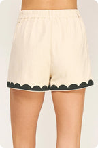 CONTRAST EMBROIDERY SHORTS--ECRU/BLACK