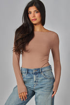 CONTOUR BOATNECK LS BODYSUUT--L TAUPE