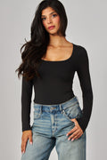 CONTOUR SCOOP NECK BODYSUIT--BLACK