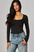 CONTOUR SCOOP NECK BODYSUIT--BLACK