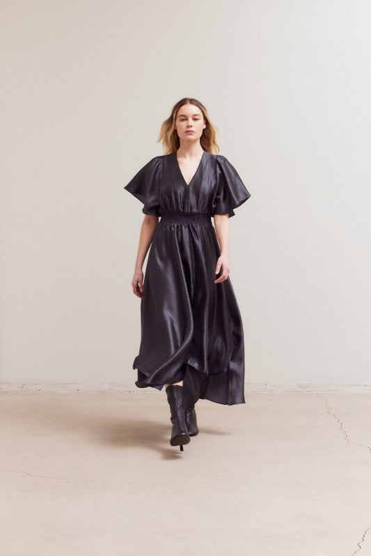UNBALANCED TEXTURED DRESS--MIDNIGHT
