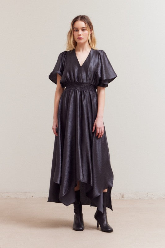 UNBALANCED TEXTURED DRESS--MIDNIGHT