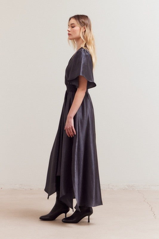 UNBALANCED TEXTURED DRESS--MIDNIGHT