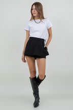 RHINESTONE EMBOSSED PINSTRIPE SKIRT--BLACK