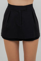 RHINESTONE EMBOSSED PINSTRIPE SKIRT--BLACK