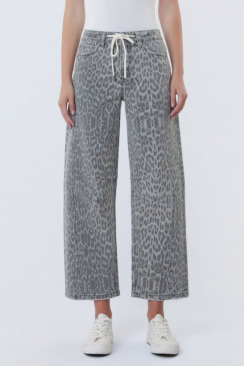 VERVET LEOPARD BARREL WITH DRAWSTRING--GREY
